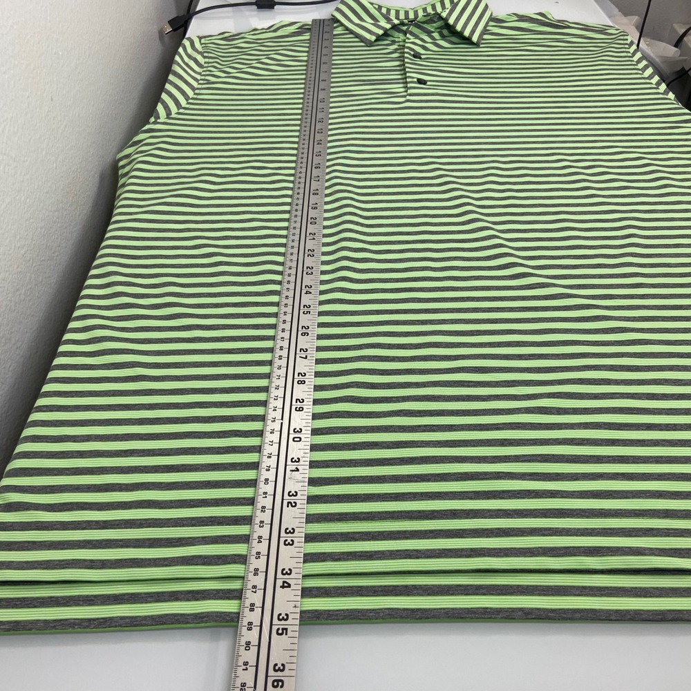 FootJoy Mens XXL Lime Green Gray Striped Golf Polo Shirt Stretch Business Casual - Picture 4 of 8